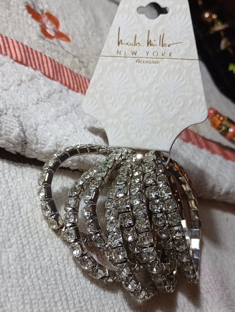 Nicole Miller Silver Crystal Multi-Row Stretch Bracelet Set Of 8